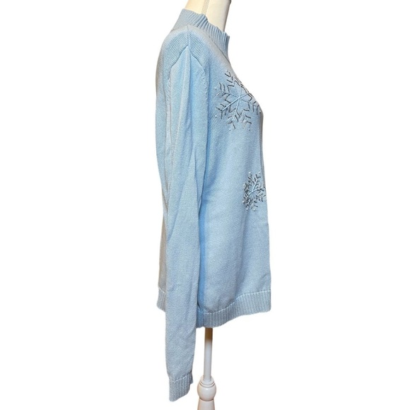 Kim Rogers - Embellished Snowflakes Mock Neck Sweater Light Blue Size XL - Picture 4 of 6